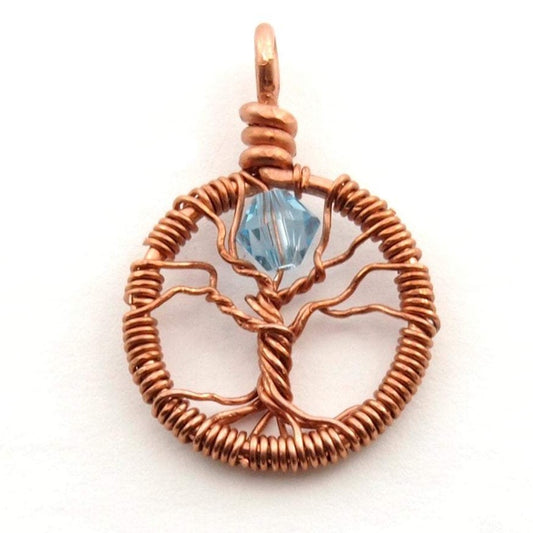 Delicate Aquamarine Crystal Tree of Life Pendant ~ March Birthstone